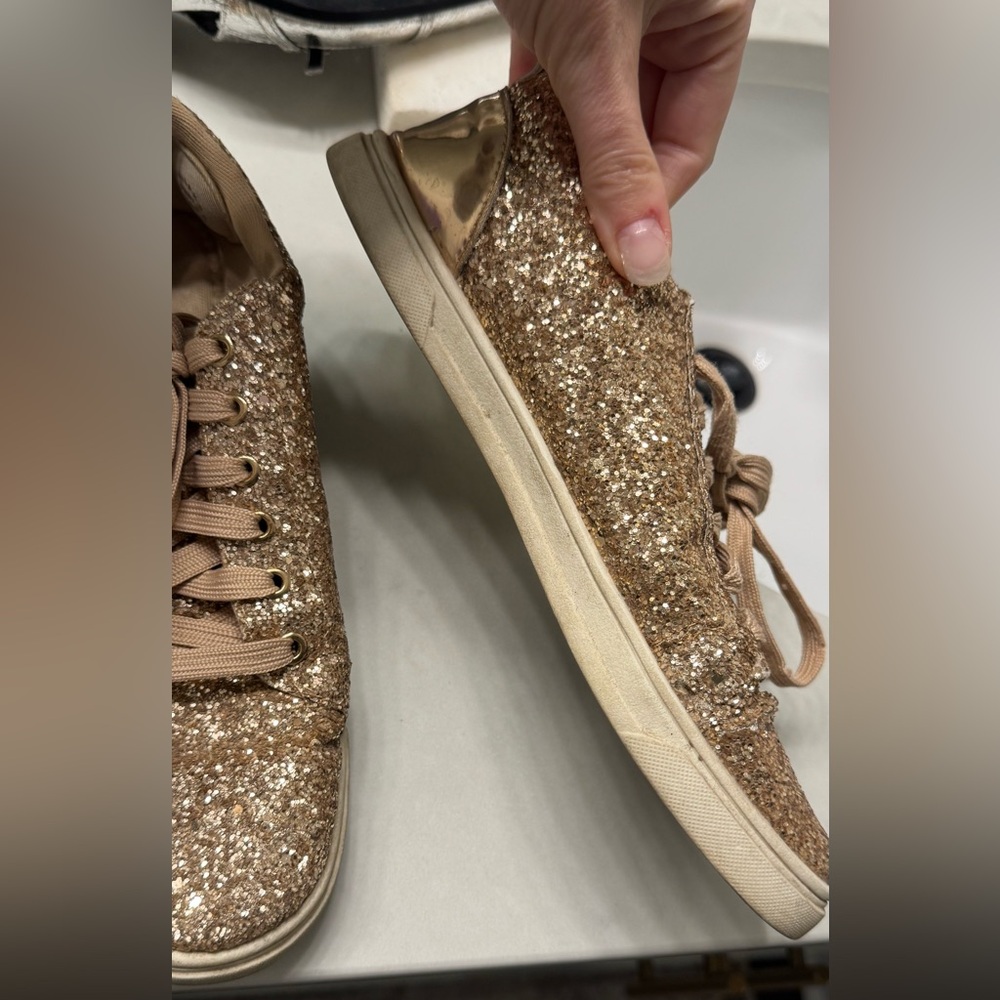 Rose Gold Glitter Lace Up Sneaker - Picture 13 of 14